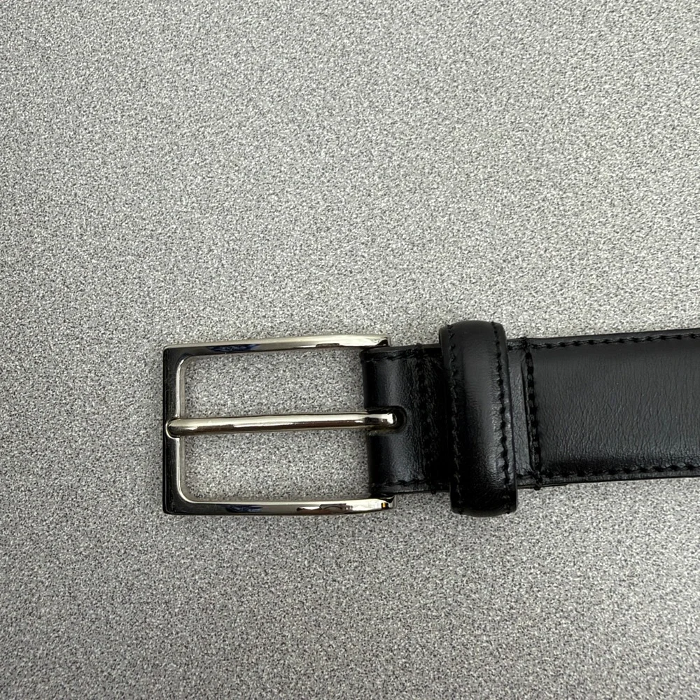Cole Haan Belt Mens 36 Black Leather Dress Classic Silver Buckle 1 Inch Wide